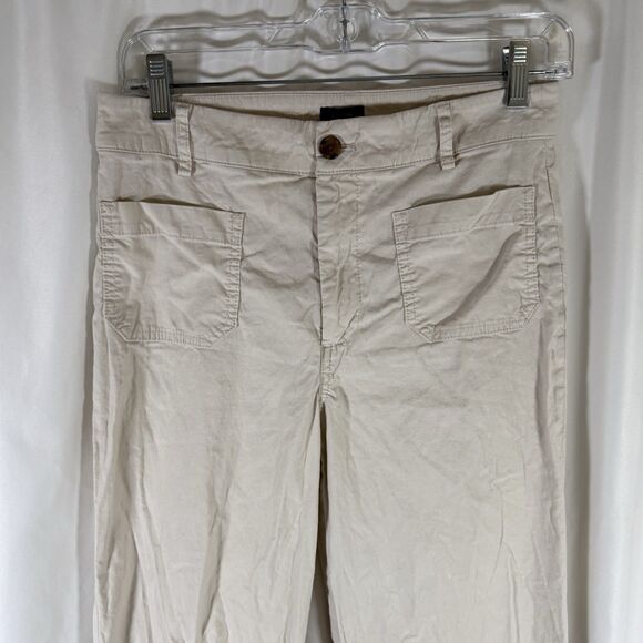 J. Crew Pants Women's 27 Beige Cotton Linen Blend Mid Rise Button Zip - Picture 2 of 8